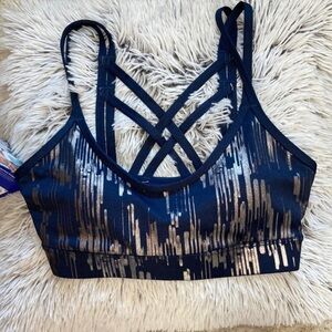 JoyLab Navy Blue Silver Metallic Strappy Back Medium Impact Sports Bra‎